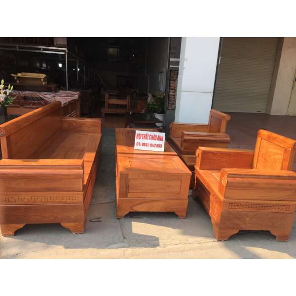 Bàn ghế đối pháo phòng khách gỗ gõ đỏ BG275